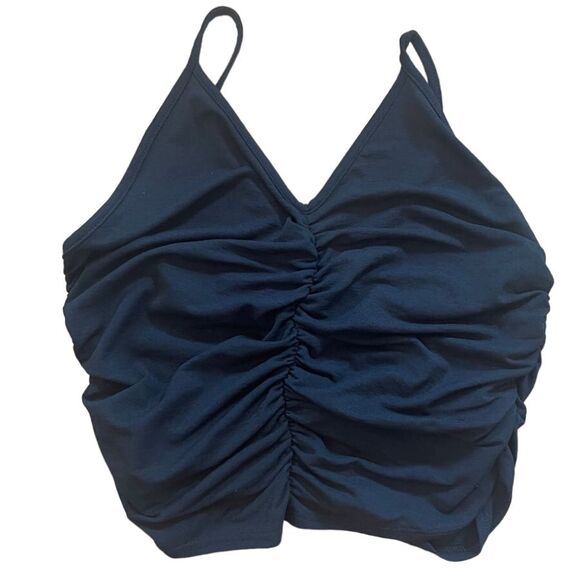 Urban outfitters y2k inspired ruched black crop top size large - Picture 1 of 4